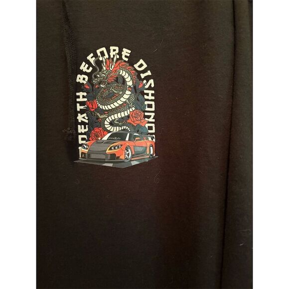 Men's XL Black Pullover Hoodie Death Before Dishonor Graphic Anime JDM - Picture 3 of 8